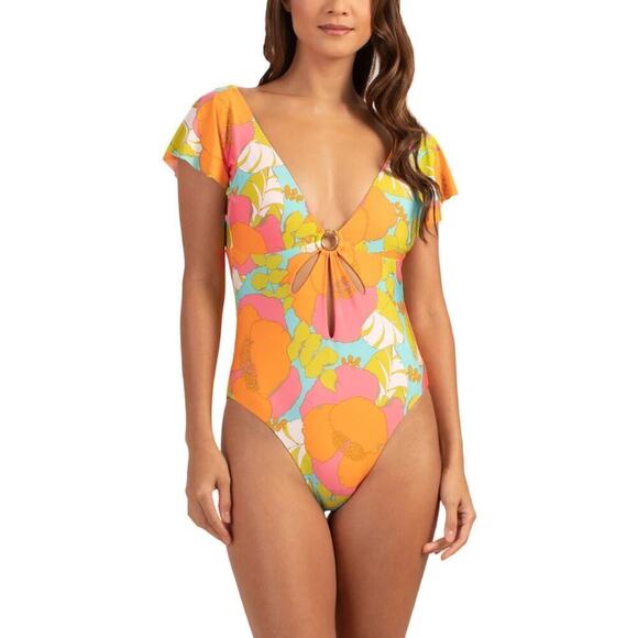 NWT Trina Turk Playa De Flor Keyhole Front Flutter Sleeves One-piece Swimsuit - Picture 3 of 7